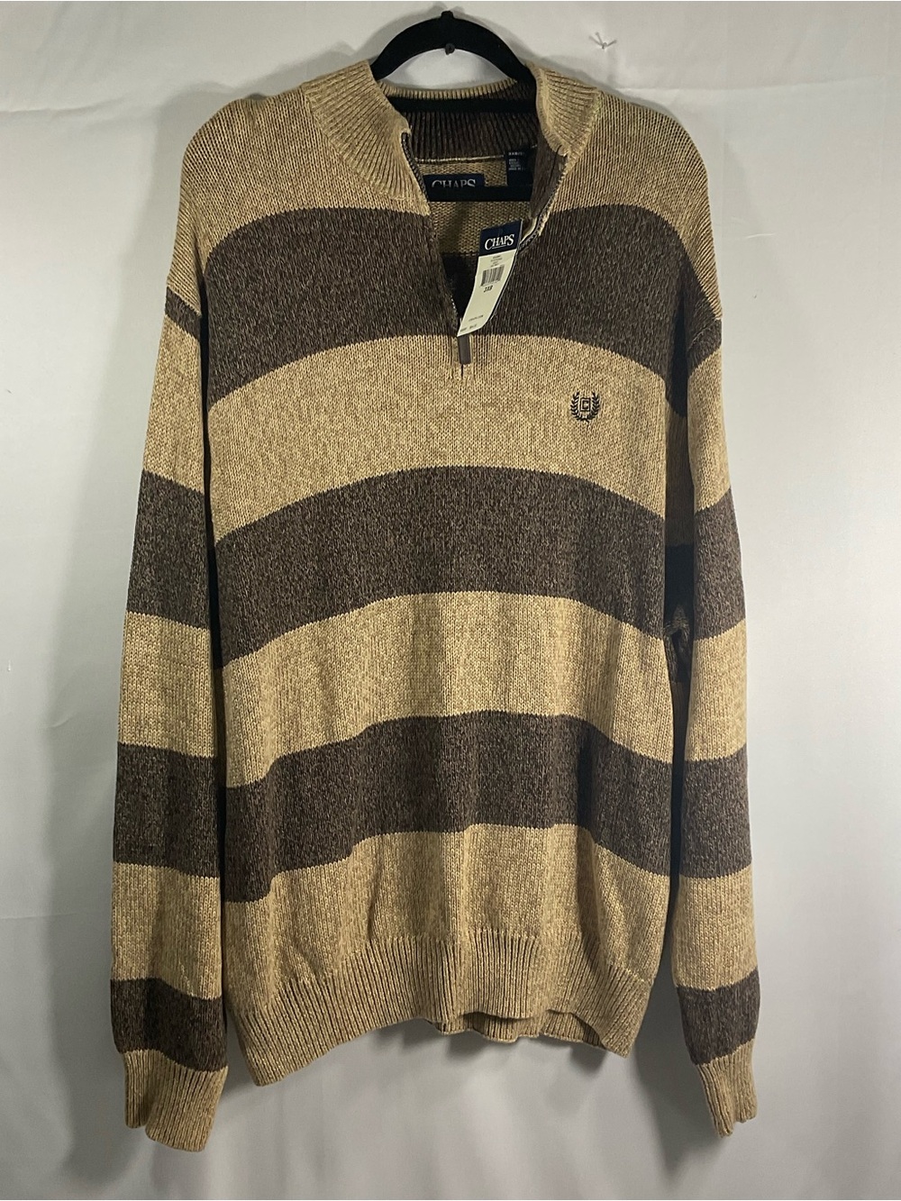 Chaps Men’s Striped Zip Sweater in Brown and Tan